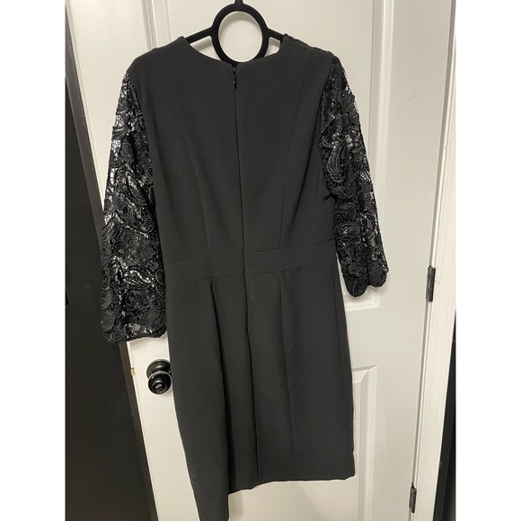 Eva Mendes Black Pencil Dress 3/4 Floral Lace Sleeve Lined Women's Size 14 NWOT - Picture 2 of 4